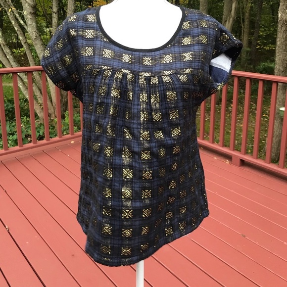 ACE & JIG Size S navy/gold Short Sleeve cotton top - Picture 1 of 8